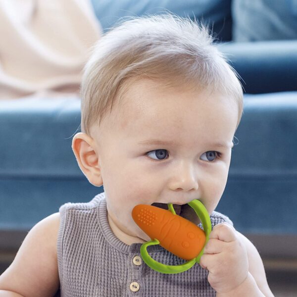 Infantino Lil' Nibble Teethers Carrot - Silicone Soft-Textured teether for Sensory Exploration and Teething Relief, with Easy to Hold Handles - Image 4