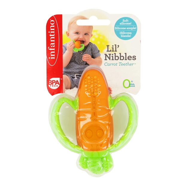 Infantino Lil' Nibble Teethers Carrot - Silicone Soft-Textured teether for Sensory Exploration and Teething Relief, with Easy to Hold Handles - Image 6