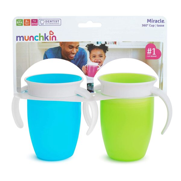 Munchkin Miracle 360 Trainer Cup, Green/Blue, 7 Oz, 2 Count - Image 5