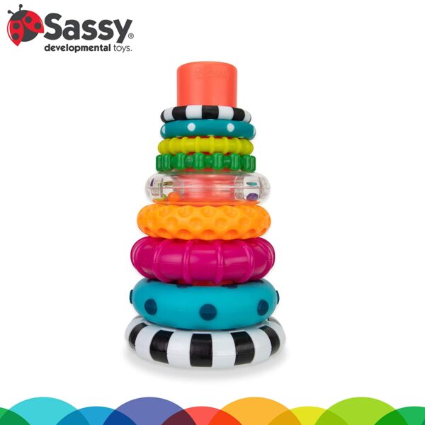 Sassy Stacks of Circles Stacking Ring STEM Learning Toy, 9 Piece Set, Age 6+ Months - Image 3