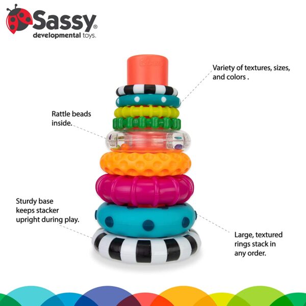 Sassy Stacks of Circles Stacking Ring STEM Learning Toy, 9 Piece Set, Age 6+ Months - Image 4