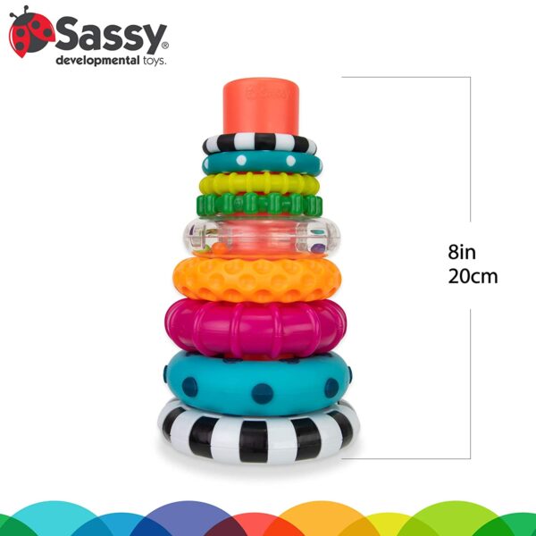 Sassy Stacks of Circles Stacking Ring STEM Learning Toy, 9 Piece Set, Age 6+ Months - Image 5