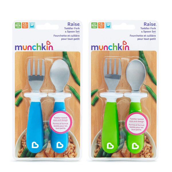 Munchkin 4 Count Raise Toddler Fork and Spoon, Blue/Green, 12+ - Image 4