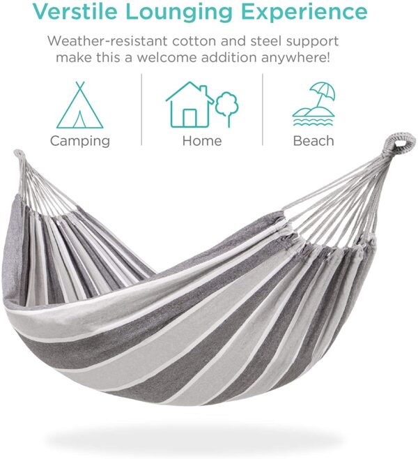 Best Choice Products 2-Person Indoor Outdoor Brazilian-Style Cotton Double Hammock Bed w/Portable Carrying Bag – Steel - Image 5