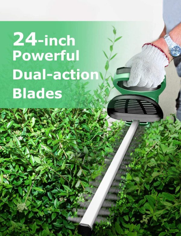 KIMO 20V Cordless Hedge Trimmer, 24-inch, 6.8-lb Lightweight & Compact Dual Blades 5/8" Cutting Capacity, 2.0Ah Li-ion Battery Electric Pole Hedge Trimmer ET1609 for Hedges/Bushes/Yard - Image 3