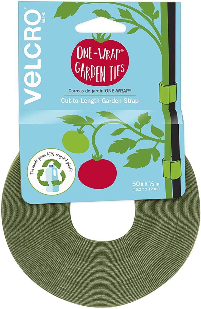 VELCRO Brand VEL-30071-USA ONE-WRAP Garden Ties | Plant Supports for Effective Growing | Strong Grips are Reusable and Adjustable | Cut-to-Length, 50 ft x 1/2 in, Green-Recycled Plastic