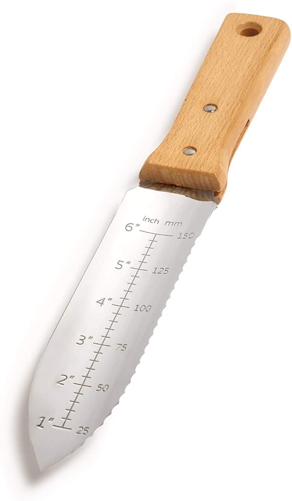 Nisaku NJP650 Hori-Hori Weeding & Digging Knife, Authentic Tomita (Est. 1960) Japanese Stainless Steel, 7.25" Blade, Wood Handle - Image 3