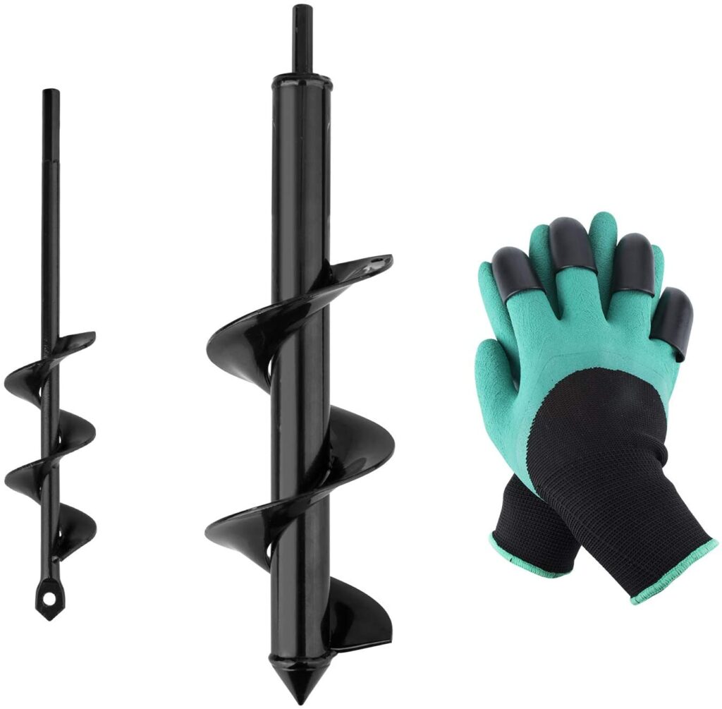 HandsEase Garden Auger Drill Bit Set, 2 PCS Garden Rapid Planter with Garden Genie Gloves for Planter Tree Hand Cordless Drill Soil Posthole Digging Holes (11.8"x3.15" and 8.7"x1.57")