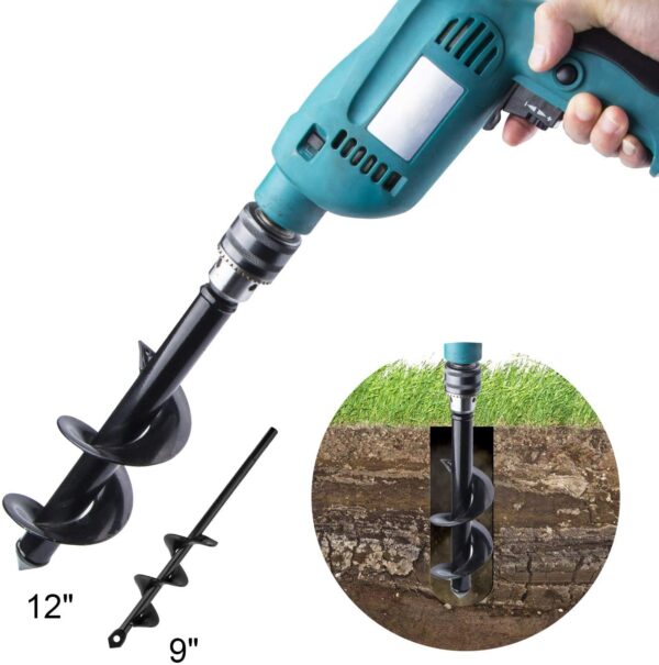 HandsEase Garden Auger Drill Bit Set, 2 PCS Garden Rapid Planter with Garden Genie Gloves for Planter Tree Hand Cordless Drill Soil Posthole Digging Holes (11.8"x3.15" and 8.7"x1.57") - Image 3