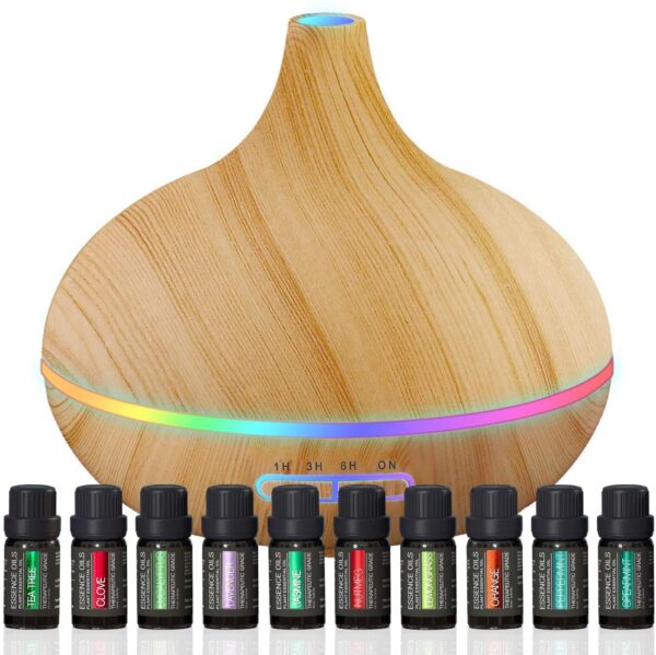 Ultimate Aromatherapy Diffuser & Essential Oil Set - Ultrasonic Diffuser & Top 10 Essential Oils - 400ml Diffuser with 4 Timer & 7 Ambient Light Settings - Therapeutic Grade Essential Oils - Lavender