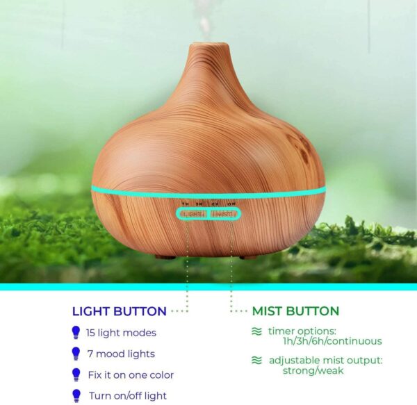 Ultimate Aromatherapy Diffuser & Essential Oil Set - Ultrasonic Diffuser & Top 10 Essential Oils - 400ml Diffuser with 4 Timer & 7 Ambient Light Settings - Therapeutic Grade Essential Oils - Lavender - Image 3