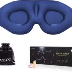 MZOO Sleep Eye Mask for Men Women, 3D Contoured Cup Sleeping Mask & Blindfold, Concave Molded Night Sleep Mask, Block Out Light, Soft Comfort Eye Shade Cover for Travel Yoga Nap, Blue