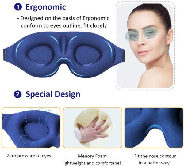 MZOO Sleep Eye Mask for Men Women, 3D Contoured Cup Sleeping Mask & Blindfold, Concave Molded Night Sleep Mask, Block Out Light, Soft Comfort Eye Shade Cover for Travel Yoga Nap, Blue - Image 2