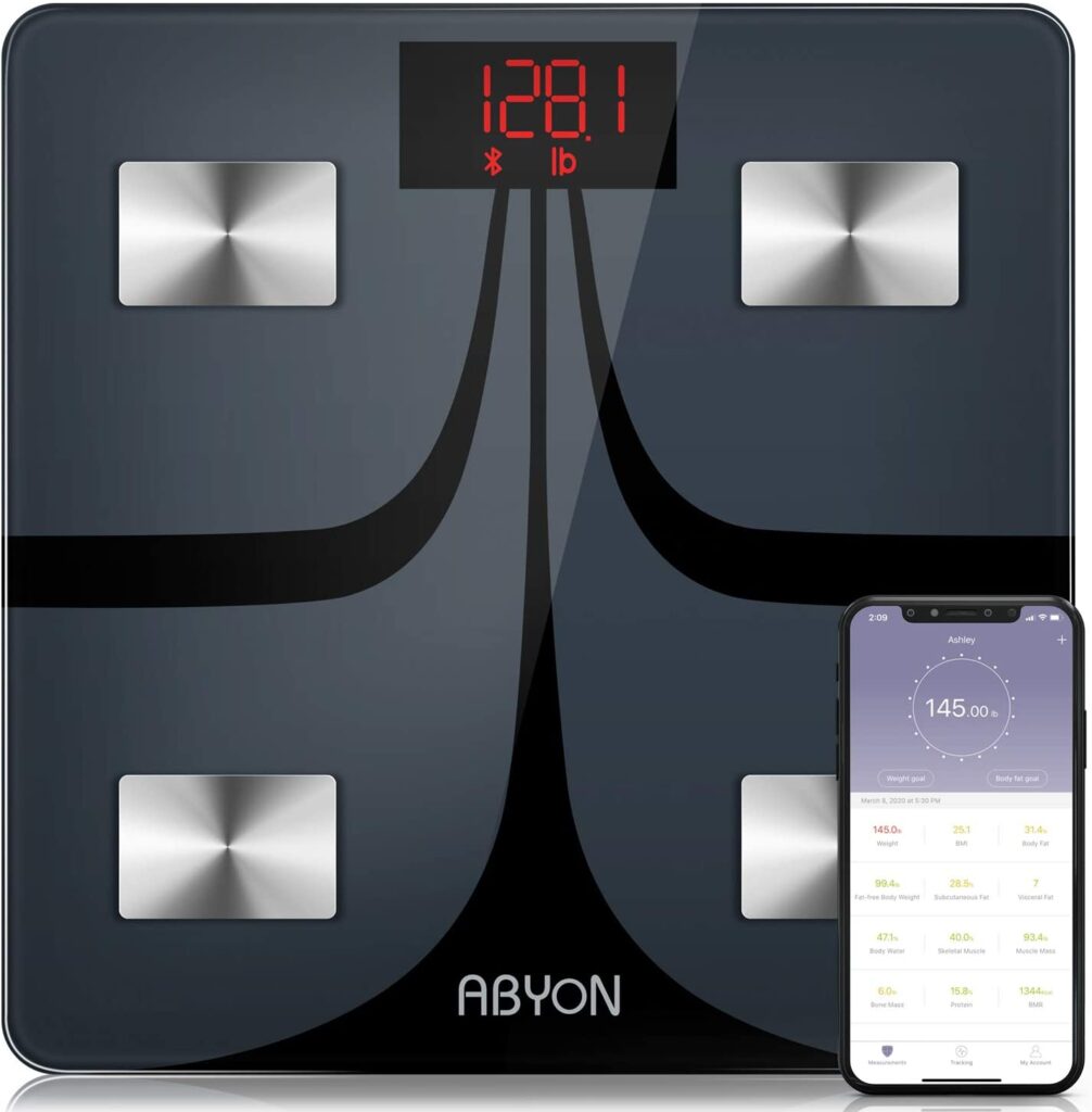 ABYON Bluetooth Smart Bathroom Scales for Body Weight Digital Body Fat Scale,Auto Monitor Body Weight,Fat,BMI,Water, BMR, Muscle Mass with Smartphone APP,Fitness Health Scale