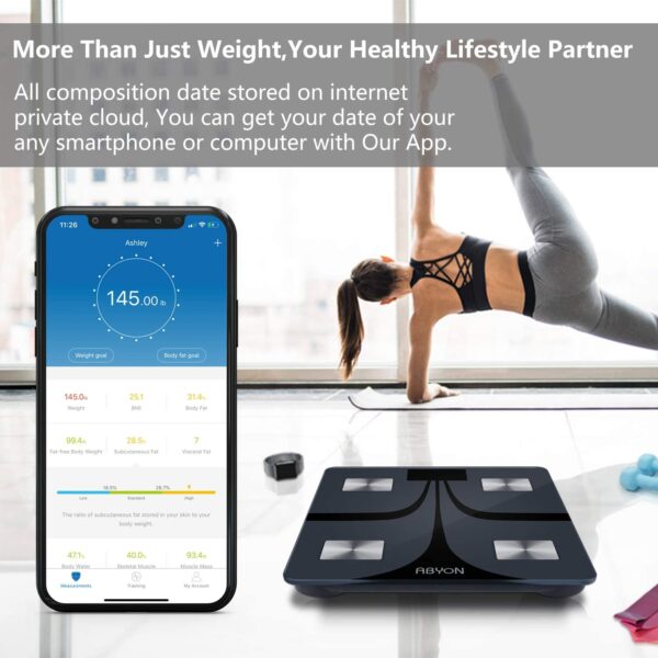 ABYON Bluetooth Smart Bathroom Scales for Body Weight Digital Body Fat Scale,Auto Monitor Body Weight,Fat,BMI,Water, BMR, Muscle Mass with Smartphone APP,Fitness Health Scale - Image 4