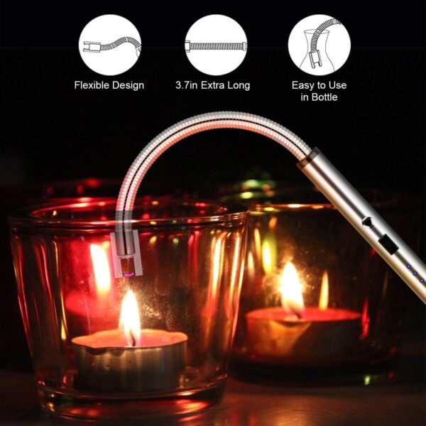 Candle Lighter,HiFan Rechargeable Electric Arc Lighter with 360° Flexible Neck LED Battery Display and Flameless Windproof Triple Safety Long Lighter (Silver) - Image 5