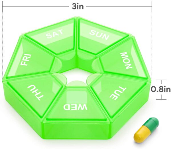 Weekly Pill Organizer,Portable Pill Box Medicine case (Seven Day) New Edition for Vitamin/Fish Oil/Pills/Supplements-Arthritis Friendly (Green) - Image 2