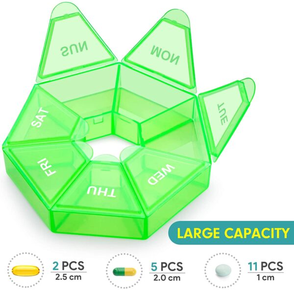 Weekly Pill Organizer,Portable Pill Box Medicine case (Seven Day) New Edition for Vitamin/Fish Oil/Pills/Supplements-Arthritis Friendly (Green) - Image 3