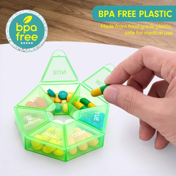 Weekly Pill Organizer,Portable Pill Box Medicine case (Seven Day) New Edition for Vitamin/Fish Oil/Pills/Supplements-Arthritis Friendly (Green) - Image 4