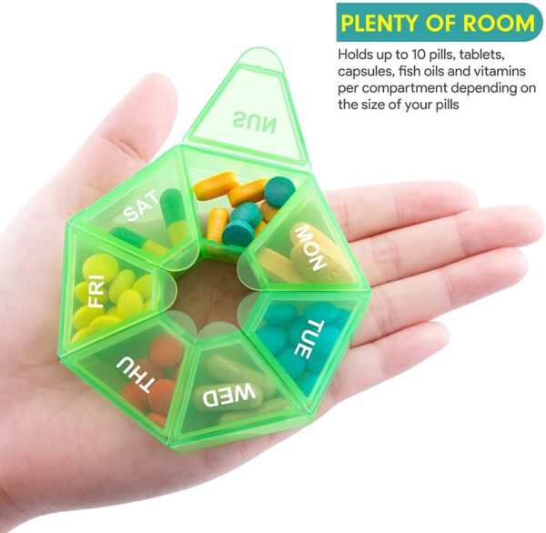 Weekly Pill Organizer,Portable Pill Box Medicine case (Seven Day) New Edition for Vitamin/Fish Oil/Pills/Supplements-Arthritis Friendly (Green) - Image 5