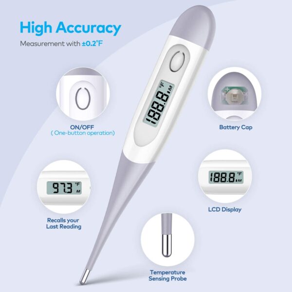 Thermometer for Adults, Digital Oral Thermometer for Fever with 10 Seconds Fast Reading (Gray) - Image 4