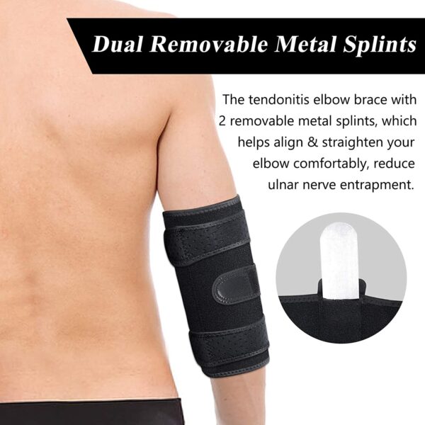 Elbow Brace, Night Elbow Sleep Support, Comfortable Elbow Splint, Adjustable Stabilizer with 2 Removable Metal Splints for Cubital Tunnel Syndrome, Tendonitis, Ulnar Nerve, Tennis, Men, Women - Image 2