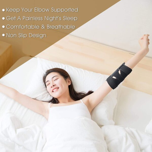 Elbow Brace, Night Elbow Sleep Support, Comfortable Elbow Splint, Adjustable Stabilizer with 2 Removable Metal Splints for Cubital Tunnel Syndrome, Tendonitis, Ulnar Nerve, Tennis, Men, Women - Image 5