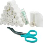 Conforming Bandage,4” x 5 Yards Stretched，24-Pack Gauze Bandage Rolls with Bonus Tape + Scissors, First Aid Supplies,Non-Sterile