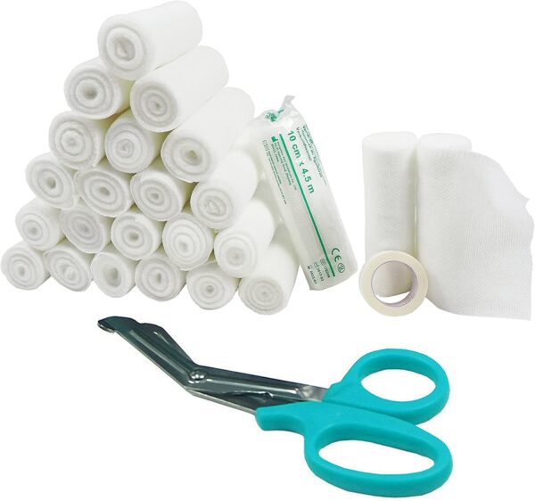 Conforming Bandage,4” x 5 Yards Stretched，24-Pack Gauze Bandage Rolls with Bonus Tape + Scissors, First Aid Supplies,Non-Sterile