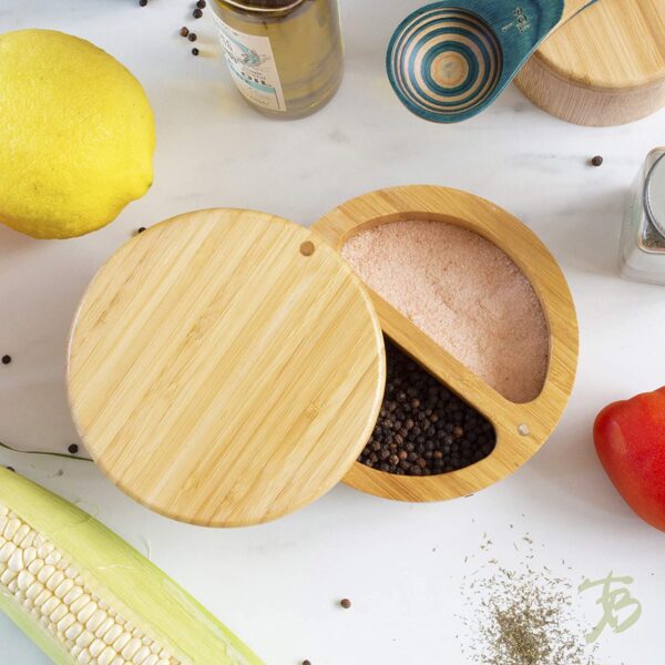 Totally Bamboo Box Salt Keeper Duet, Bamboo Container with Magnetic Lid for Secure Storage, Two Compartments for Salt & Spices, 1 EA - Image 6