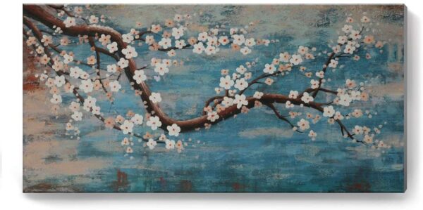 Huge Wall Art for Living Room 100% Hand-Painted Flower Oil Painting On Canvas Gallery Wrapped Floral Plum Blossom Artwork for Bedroom Office Decor One Panel 60x30inch Large - Image 3