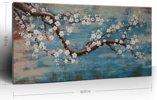 Huge Wall Art for Living Room 100% Hand-Painted Flower Oil Painting On Canvas Gallery Wrapped Floral Plum Blossom Artwork for Bedroom Office Decor One Panel 60x30inch Large - Image 4