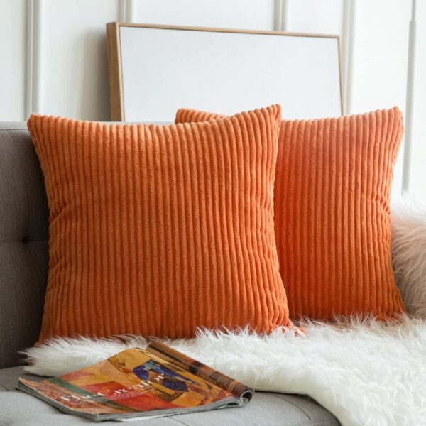 MIULEE Pack of 2 Corduroy Soft Soild Decorative Square Throw Pillow Covers Cushion Cases Pillow Cases for Couch Sofa Bedroom Car 24 x 24 Inch 60 x 60 cm Orange - Image 7