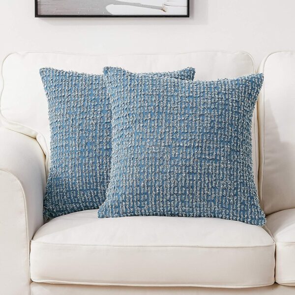 Longhui bedding Crochet Cotton Denim Blue Throw Pillow Covers, 20 x 20 Decorative Pillows Cushion Covers for Couch Sofa Bed, Zipper Closure, Set of 2, No Inserts - Image 2