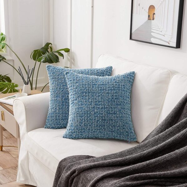 Longhui bedding Crochet Cotton Denim Blue Throw Pillow Covers, 20 x 20 Decorative Pillows Cushion Covers for Couch Sofa Bed, Zipper Closure, Set of 2, No Inserts - Image 5