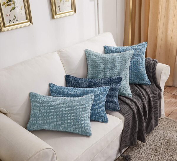 Longhui bedding Crochet Cotton Denim Blue Throw Pillow Covers, 20 x 20 Decorative Pillows Cushion Covers for Couch Sofa Bed, Zipper Closure, Set of 2, No Inserts - Image 6