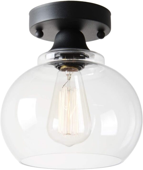 VILUXY Semi Flush Mount Ceiling Light, Industrial Clear Glass Shade Light Fixtures Ceiling for Hallway, Schoolhouse, Entryway, Kitchen, Dining Room, Laundry Room - Image 9