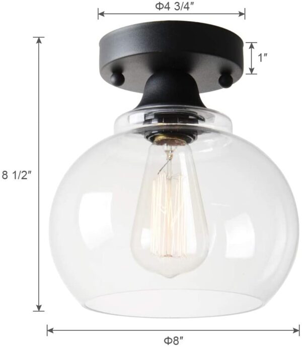 VILUXY Semi Flush Mount Ceiling Light, Industrial Clear Glass Shade Light Fixtures Ceiling for Hallway, Schoolhouse, Entryway, Kitchen, Dining Room, Laundry Room - Image 6