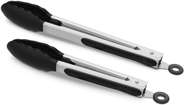 2 Pack Black Kitchen Tongs, Premium Silicone BPA Free Non-Stick Stainless Steel BBQ Cooking Grilling Locking Food Tongs, 9-Inch & 12-Inch - Image 5