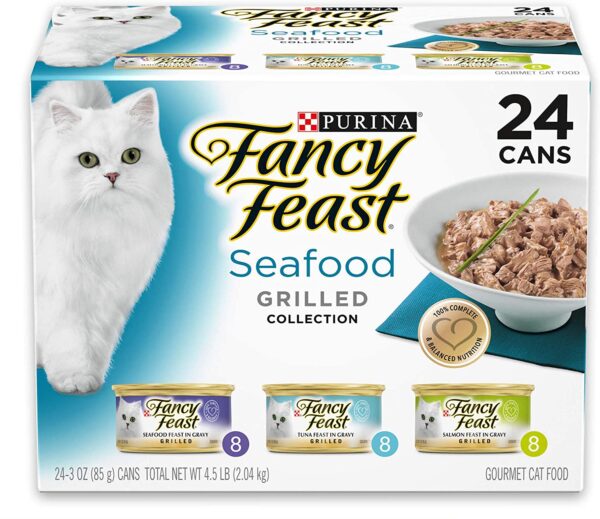 Purina Fancy Feast Grilled Seafood Wet Cat Food Variety Pack, Seafood Grilled Collection - (24) 3 oz. Cans