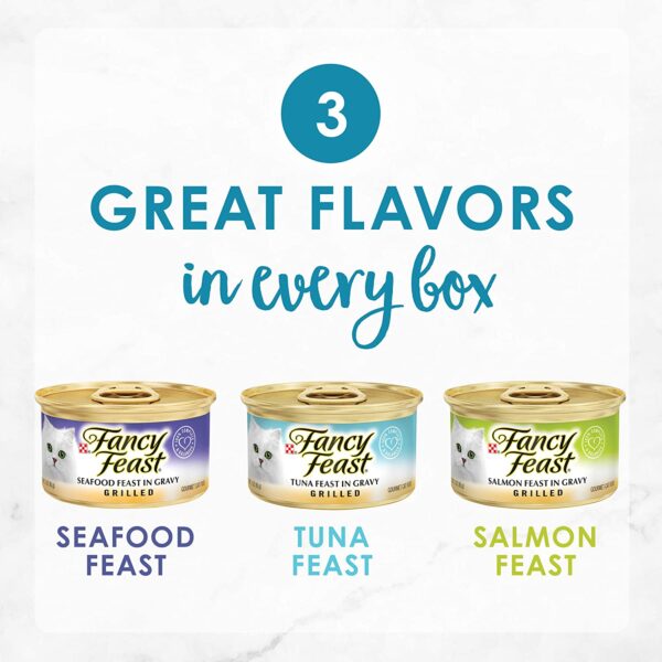 Purina Fancy Feast Grilled Seafood Wet Cat Food Variety Pack, Seafood Grilled Collection - (24) 3 oz. Cans - Image 2