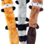 ZippyPaws - Skinny Peltz No Stuffing Squeaky Plush Dog Toy, Fox, Raccoon, and Squirrel - Large