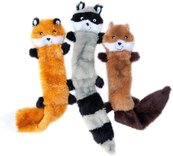 ZippyPaws - Skinny Peltz No Stuffing Squeaky Plush Dog Toy, Fox, Raccoon, and Squirrel - Large - Image 2