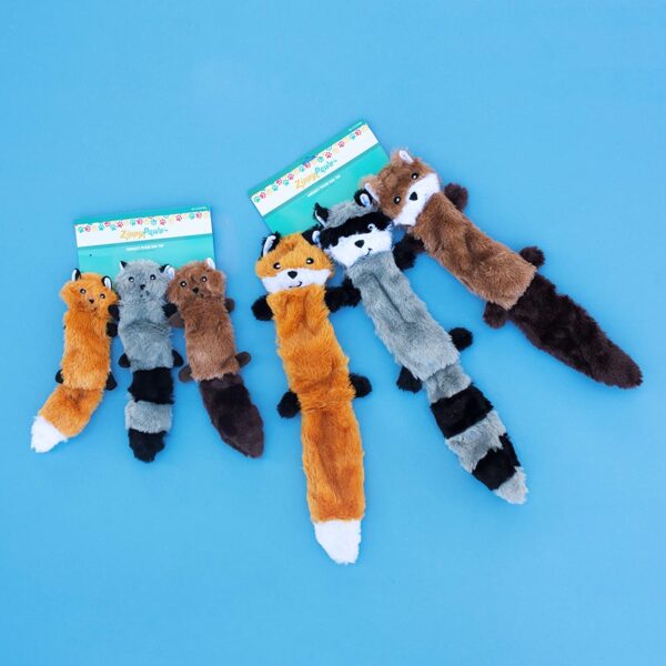 ZippyPaws - Skinny Peltz No Stuffing Squeaky Plush Dog Toy, Fox, Raccoon, and Squirrel - Large - Image 4