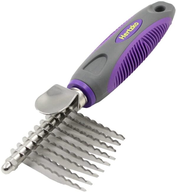 Dematting Comb By Hertzko ? Long Blades with Safety Edges ? Great for Cutting and Removing Dead, Matted or Knotted Hair