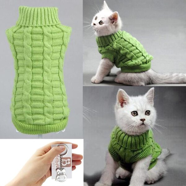 Bolbove Cable Knit Turtleneck Sweater for Small Dogs & Cats Knitwear Cold Weather Outfit (Green, Medium)