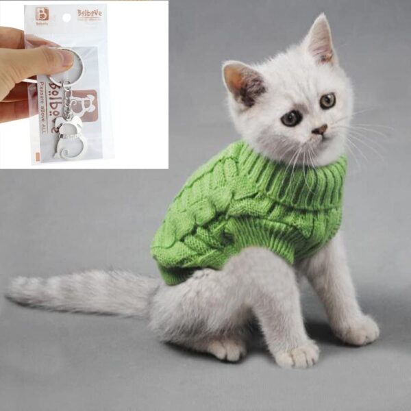 Bolbove Cable Knit Turtleneck Sweater for Small Dogs & Cats Knitwear Cold Weather Outfit (Green, Medium) - Image 2