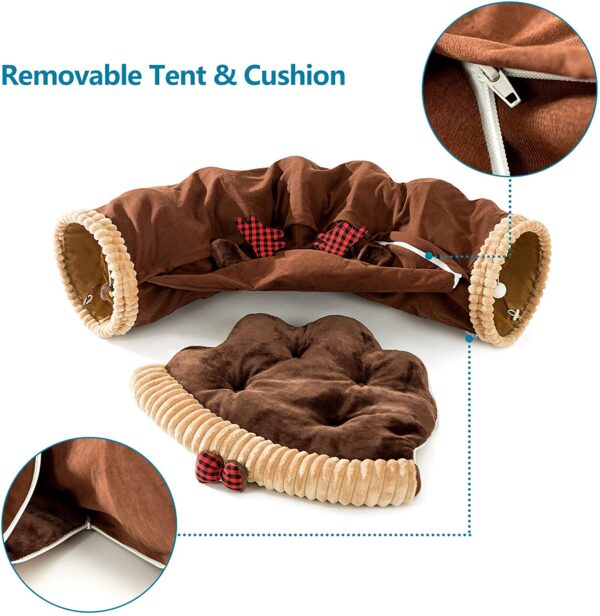 HIPIPET Cat Tunnel Bed 3-in-1 Cat Bed, Cat Toys, Scratch-Resistant Cat Tunnels for Indoor Cats Play Tunnel Tube with Removable Washable Mat(Brown) - Image 8