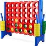 Giant 4 in a Row Connect Game ? 4 Feet Wide by 3.5 Feet Tall Oversized Floor Activity for Kids and Adults ? Jumbo Sized for Outdoor and Indoor Play - Blue/Red