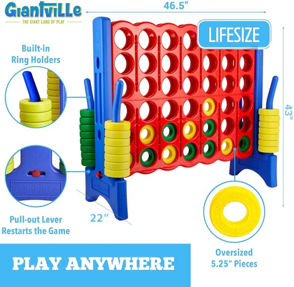 Giant 4 in a Row Connect Game ? 4 Feet Wide by 3.5 Feet Tall Oversized Floor Activity for Kids and Adults ? Jumbo Sized for Outdoor and Indoor Play - Blue/Red - Image 4